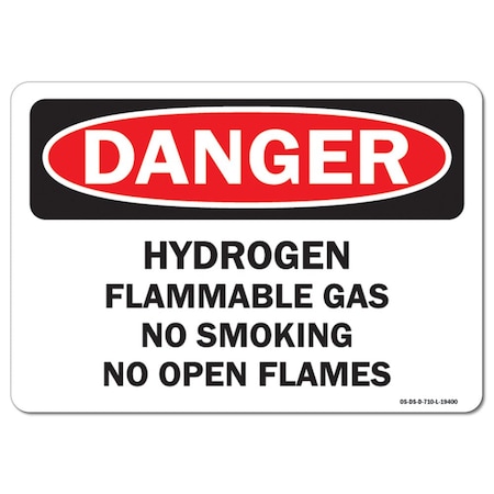 Signmission OSHA, Hydrogen Flammable Gas No Smoking or Open Flames, 10in X 7in Rigid Plastic, P-710-L-19400 OS-DS-P-710-L-19400